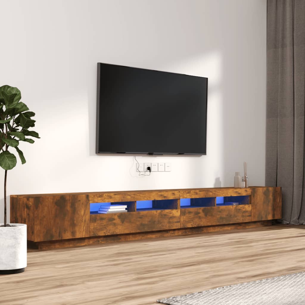 vidaXL 3-osainen TV-kaappisarja LED-valoilla savutammi tekninen puu