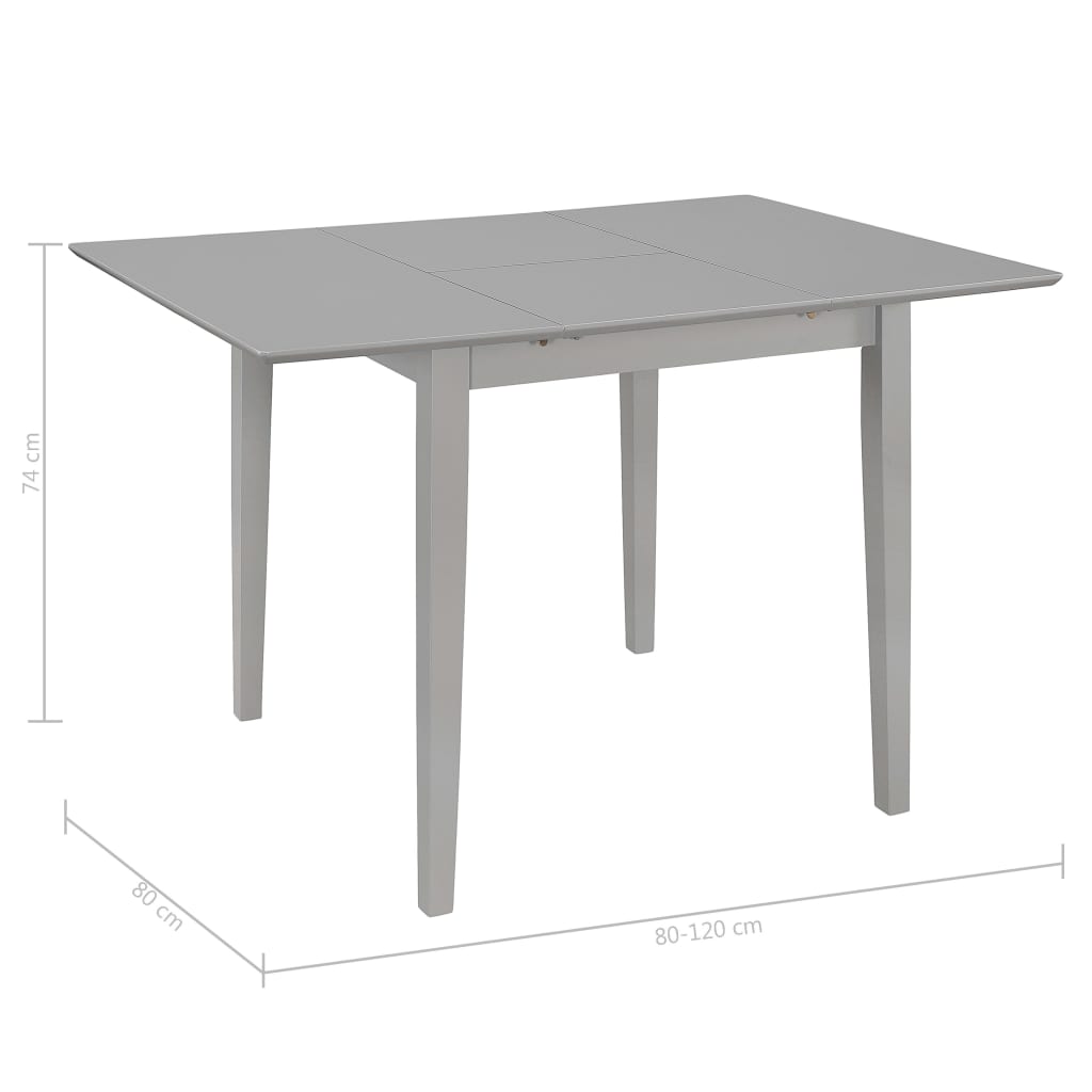 vidaXL Jatkettava ruokapöytä harmaa (80-120)x80x74 cm MDF