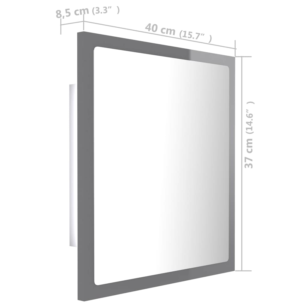 vidaXL LED-kylpyhuonepeili korkeakiilto harmaa 40x8,5x37 cm akryyli