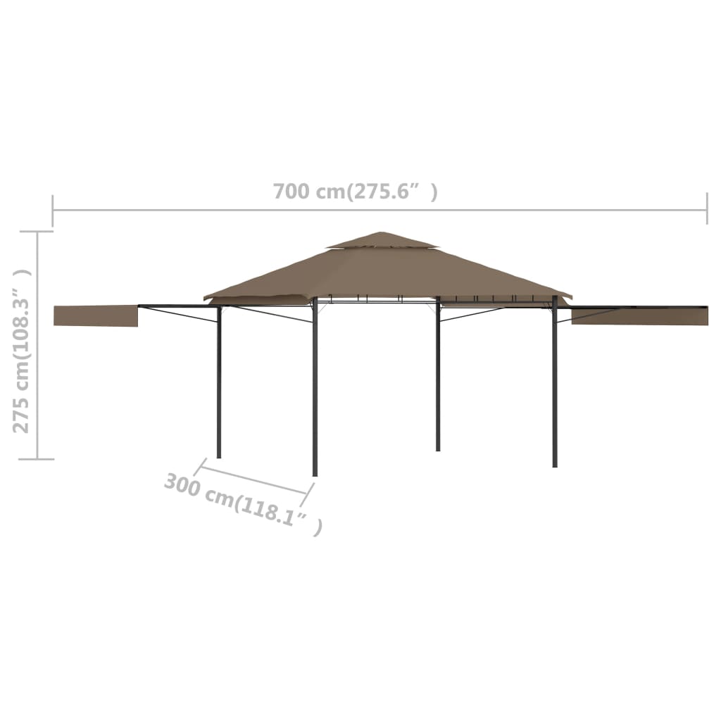 vidaXL Huvimaja laajennettavalla kaksoiskatolla 3x3x2,75 m harmaanrusk