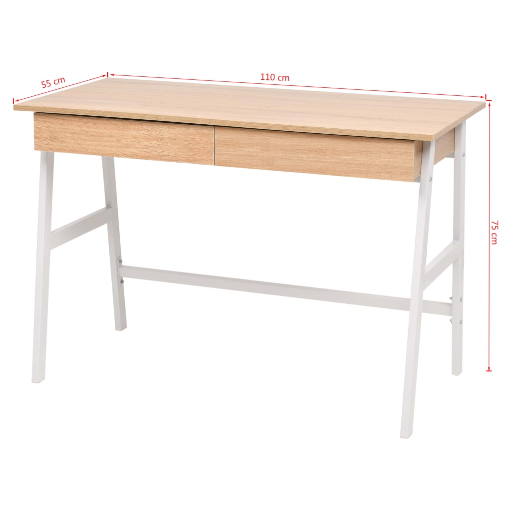 vidaXL Kirjoituspöytä 110x55x75 cm tammi ja valkoinen