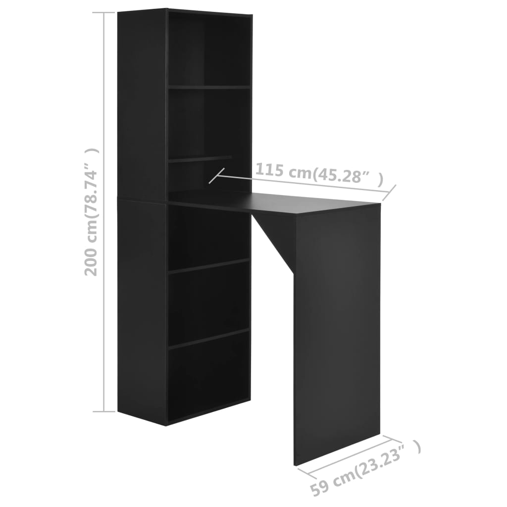 vidaXL Baaripöytä kaapilla musta 115x59x200 cm