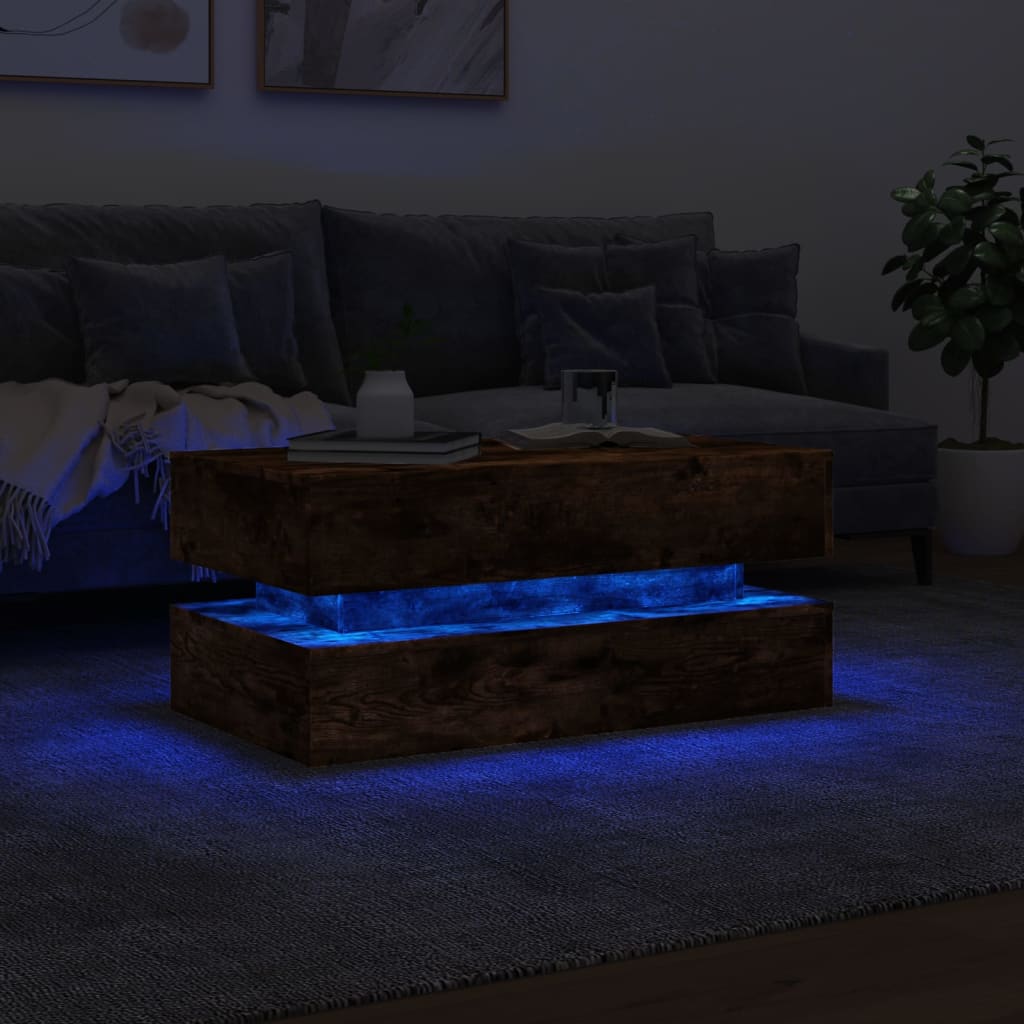 vidaXL Sohvapöytä LED-valoilla savutammi 90x50x40 cm