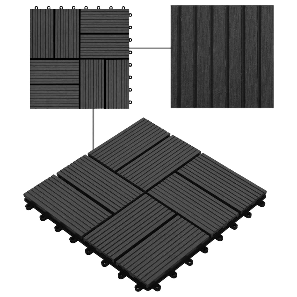 vidaXL Lattialaatat 11 kpl puumuovikomposiitti 30x30 cm 1 m² musta