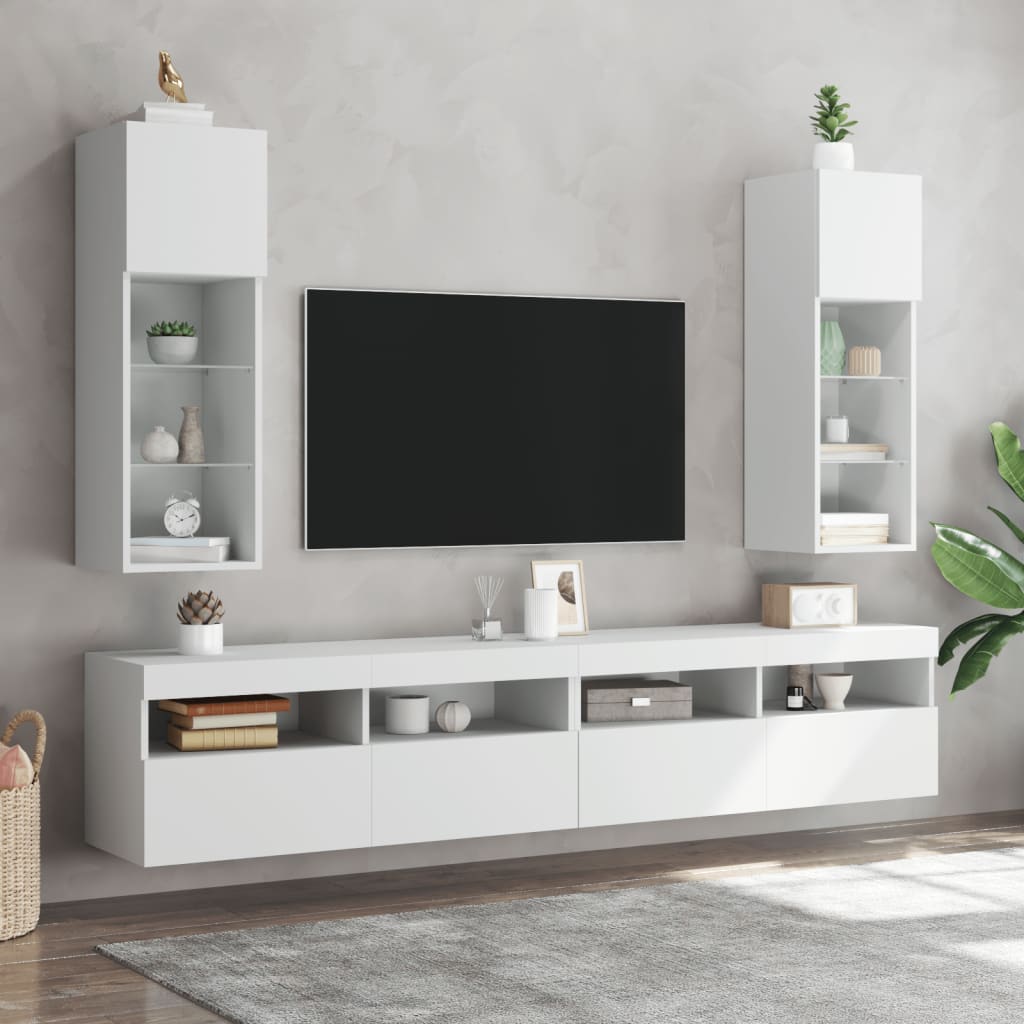 vidaXL TV-kaapit LED-valoilla 2 kpl valkoinen 30,5x30x90 cm