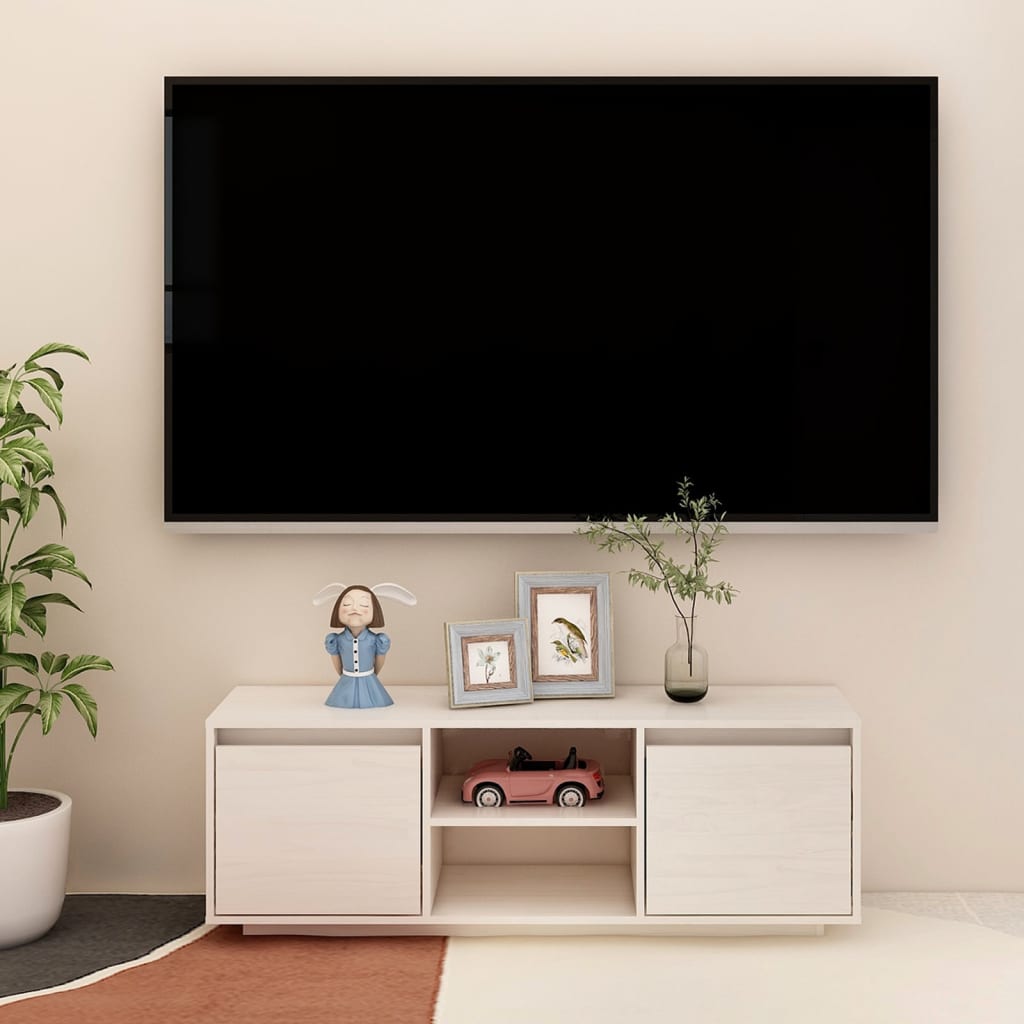 vidaXL TV-taso valkoinen 110x30x40 cm täysi mänty