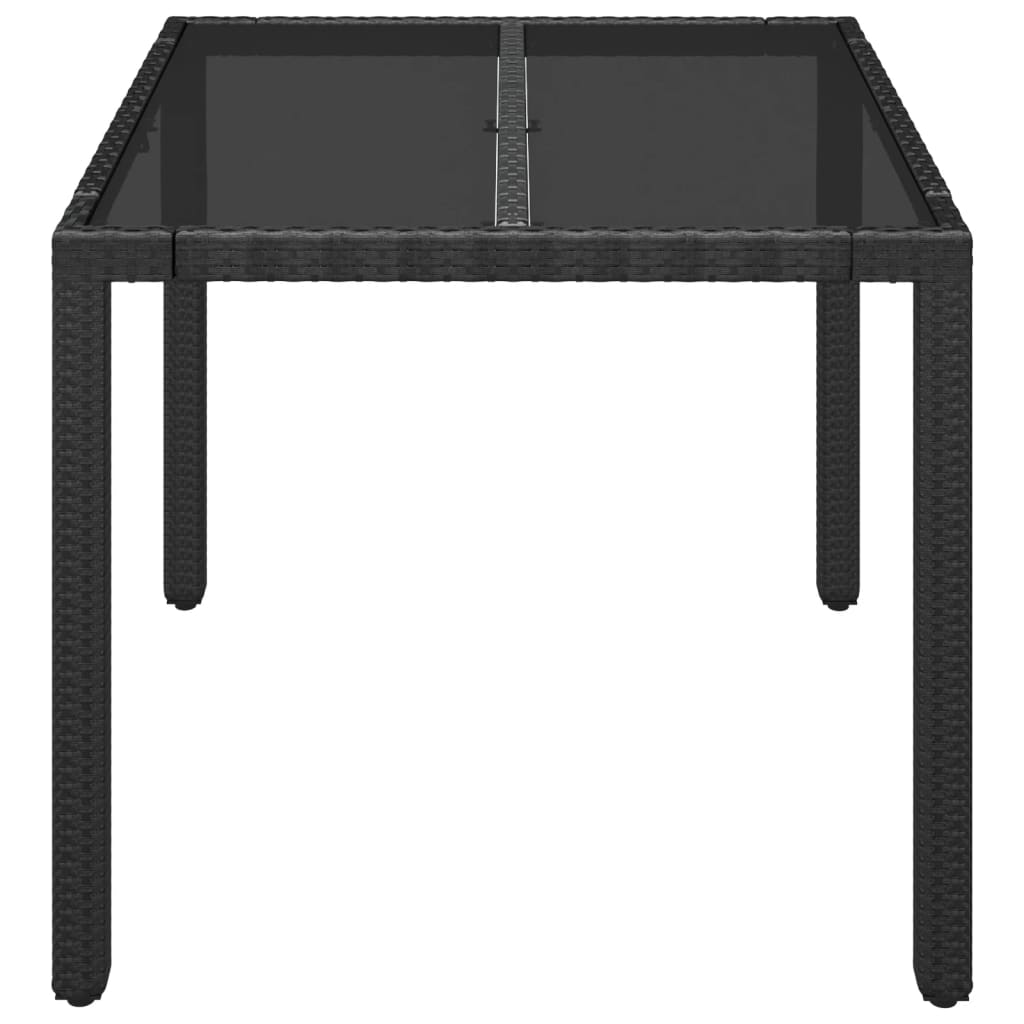 vidaXL Puutarhapöytä lasilevyllä musta 90x90x75 cm polyrottinki