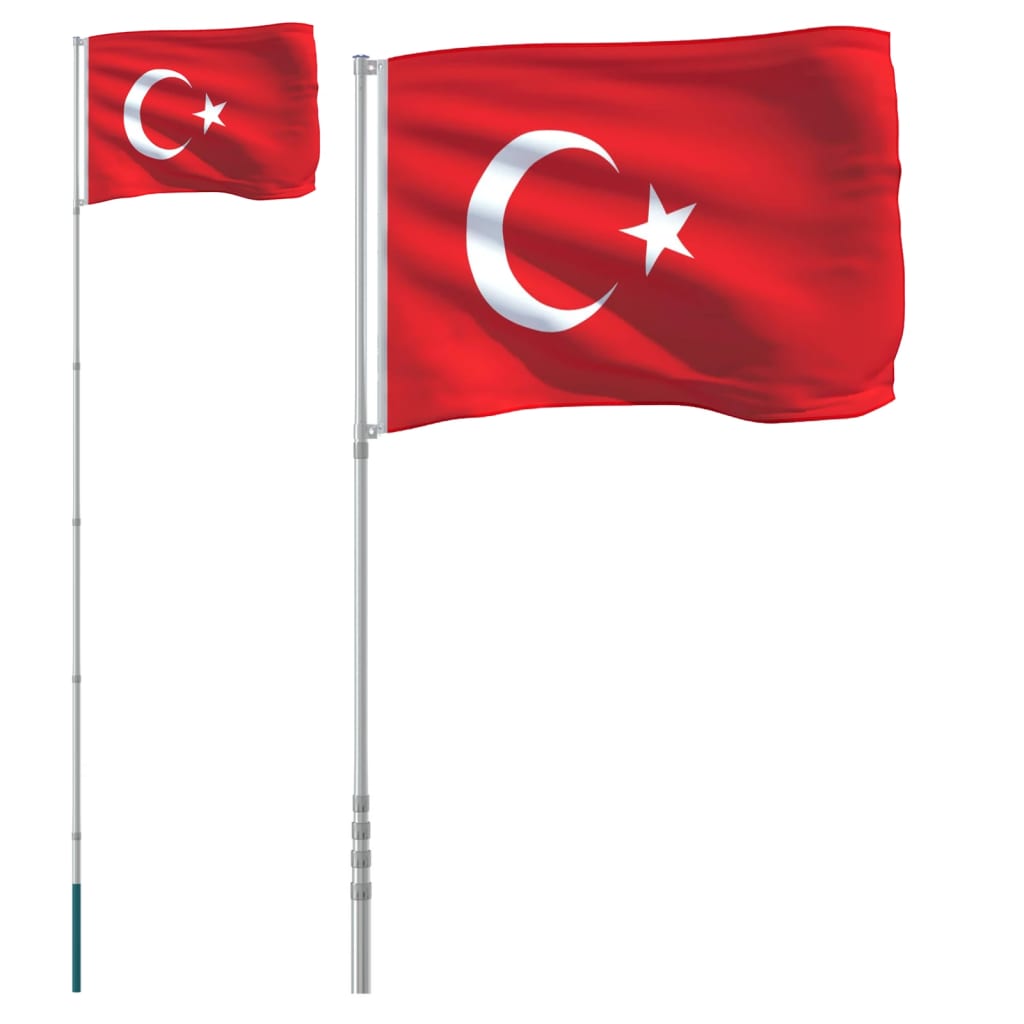 vidaXL Turkin lippu ja lipputanko 5,55 m alumiini
