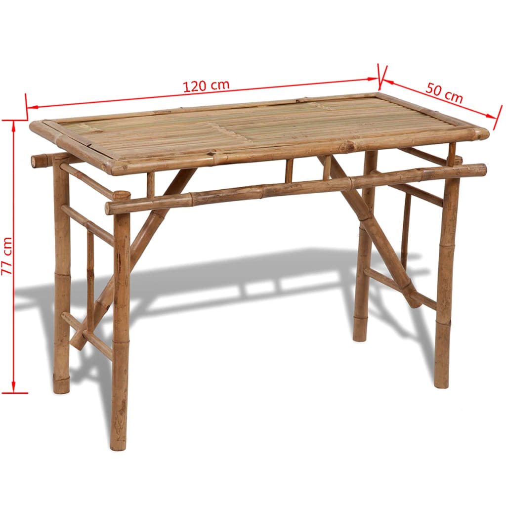 vidaXL Kokoontaitettava puutarhapöytä 120x50x77 cm bambu