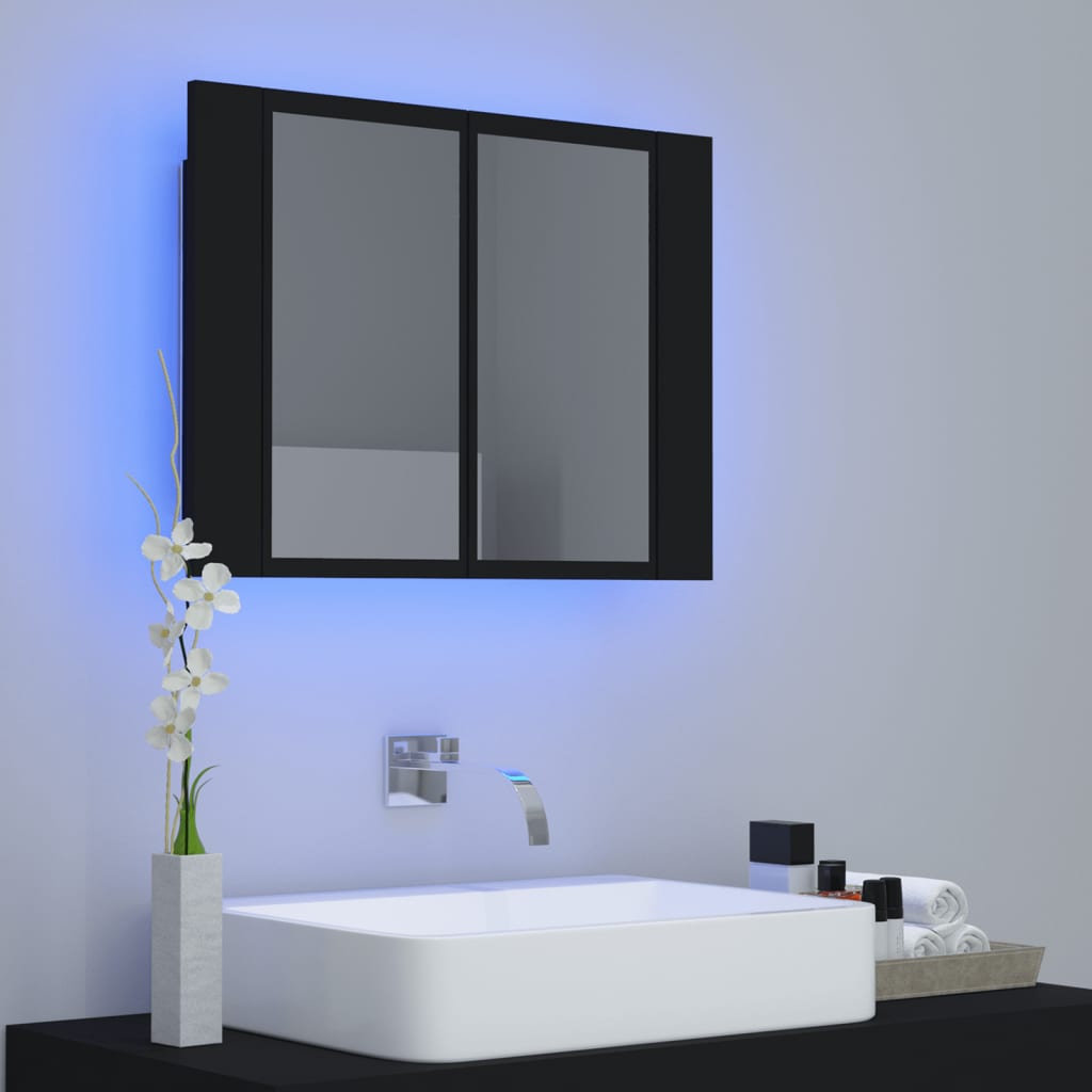 vidaXL Kylpyhuoneen LED peilikaappi musta 60x12x45 cm akryyli