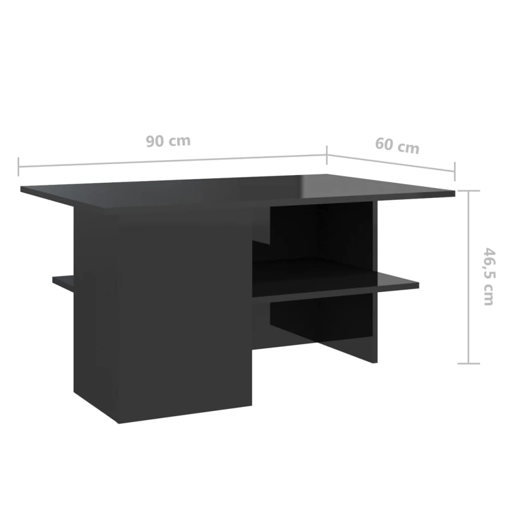 vidaXL Sohvapöytä korkeakiilto musta 90x60x46,5 cm lastulevy