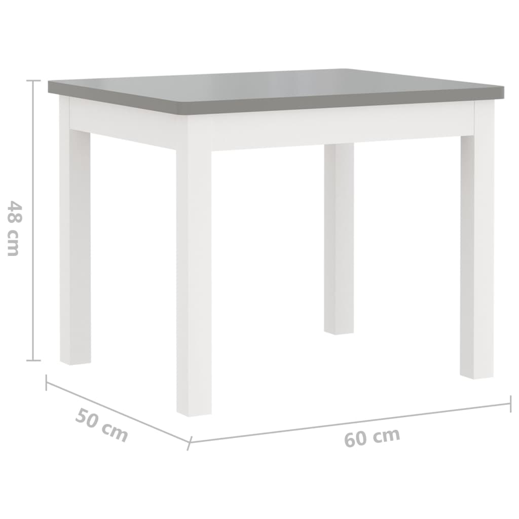 vidaXL 4-osainen Lasten pöytä ja tuolisarja valkoinen ja harmaa MDF