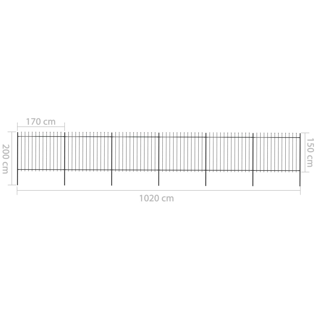 vidaXL Puutarha-aita keihäänkärjillä 10,2x1,5 m teräs musta