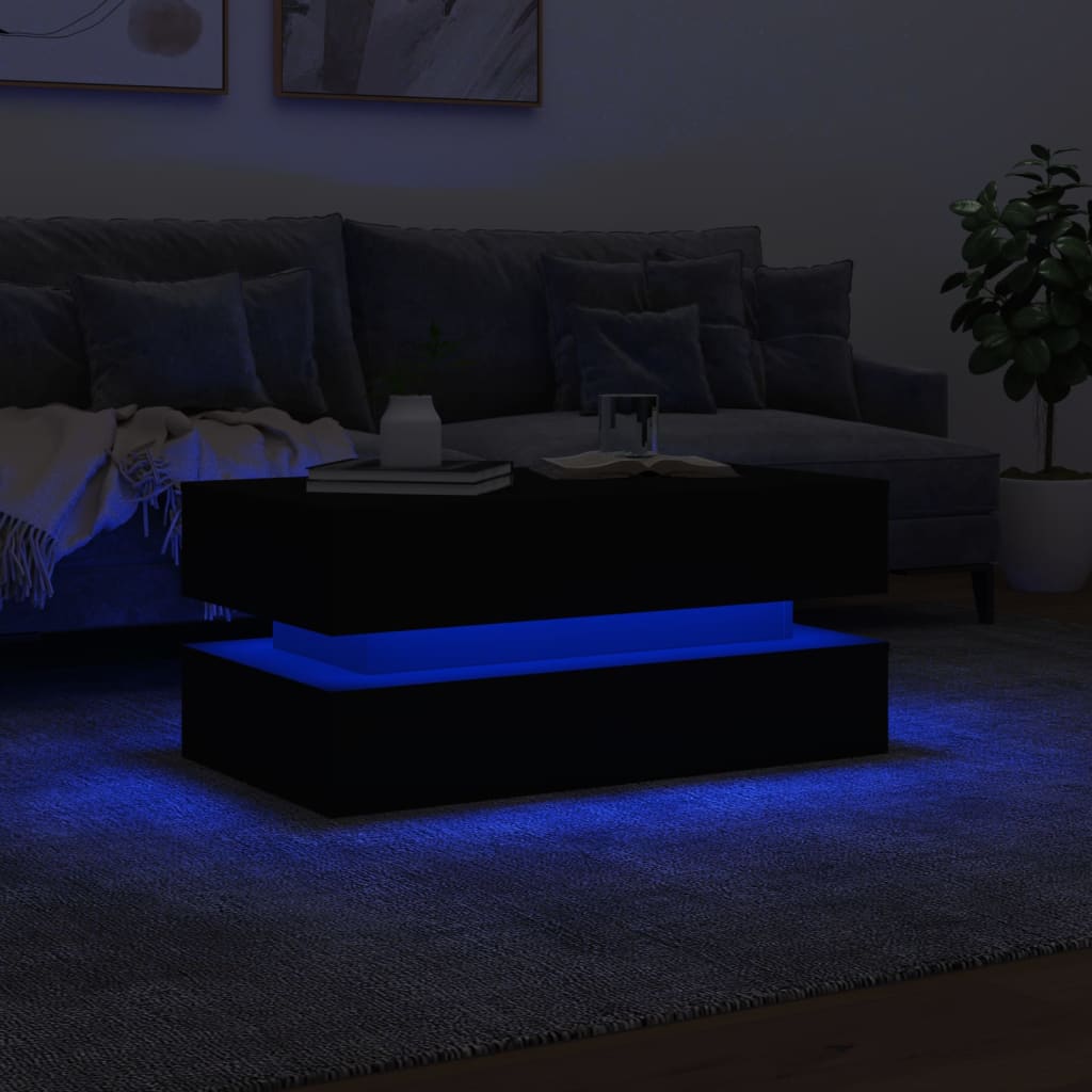 vidaXL Sohvapöytä LED-valoilla musta 90x50x40 cm