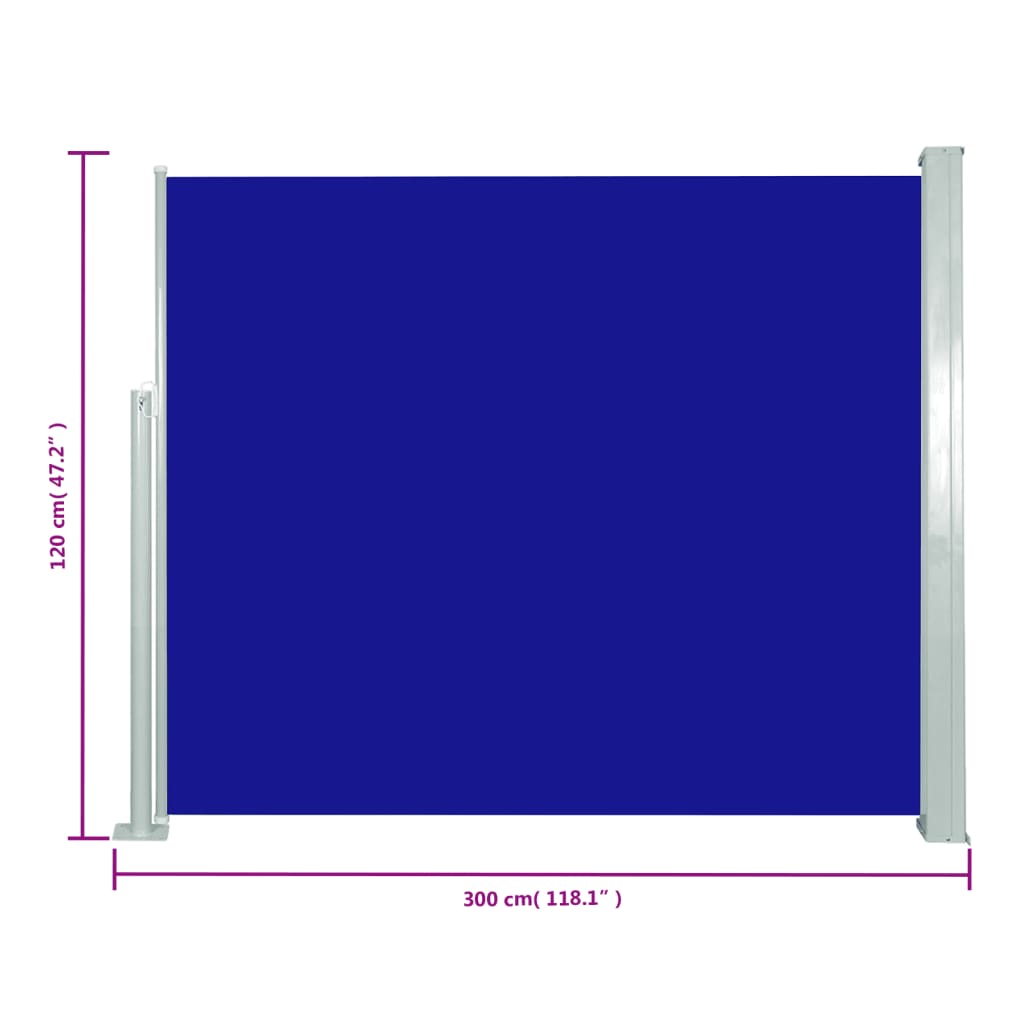 vidaXL Sisäänvedettävä sivumarkiisi 120 x 300 cm sininen
