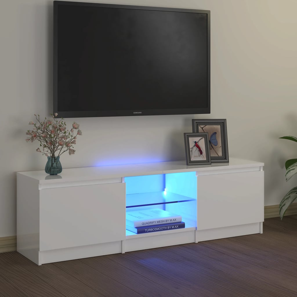 vidaXL TV-taso LED-valoilla korkeakiilto valkoinen 120x30x35,5 cm