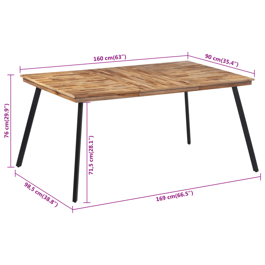 vidaXL Ruokapöytä 169x98,5x76 cm täysi tiikki