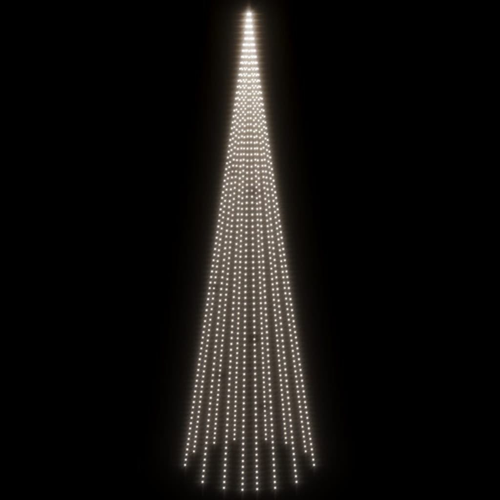 vidaXL Joulukuusi lipputankoon 1134 kylmän valkoista LED-valoa 800 cm