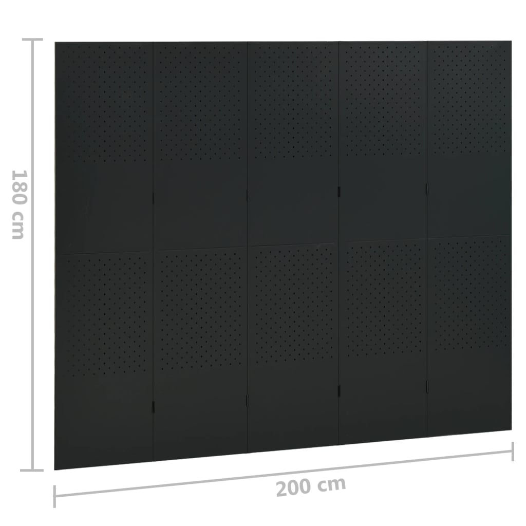 vidaXL 5-Paneelinen tilanjakaja 200x180 cm musta teräs