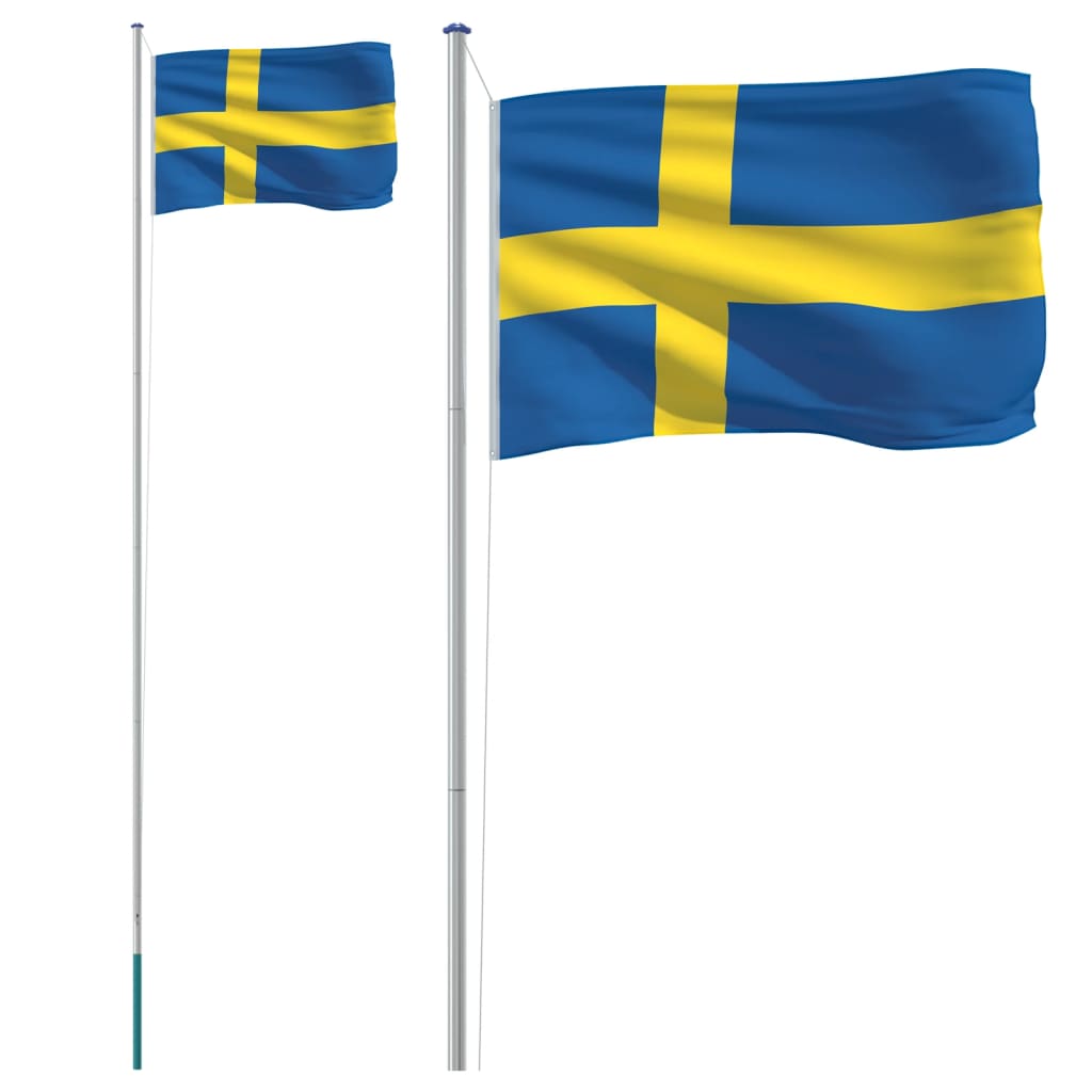 vidaXL Ruotsin lippu ja lipputanko 6,23 m alumiini